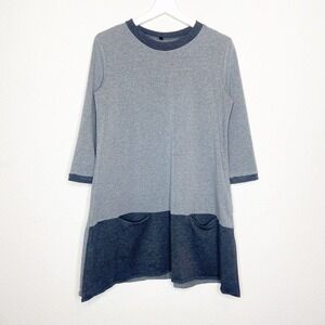 Shein Gray Color Blocked Pocketed Three Quarter Sleeve Dress L